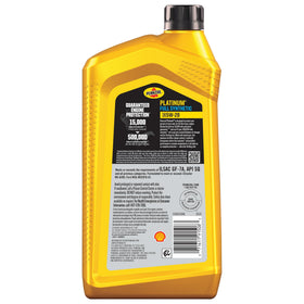 Close-up of Pennzoil Platinum label highlighting motor oil specifications