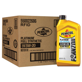 Pennzoil Platinum 5W-20 front packaging showing bottle and label benefits