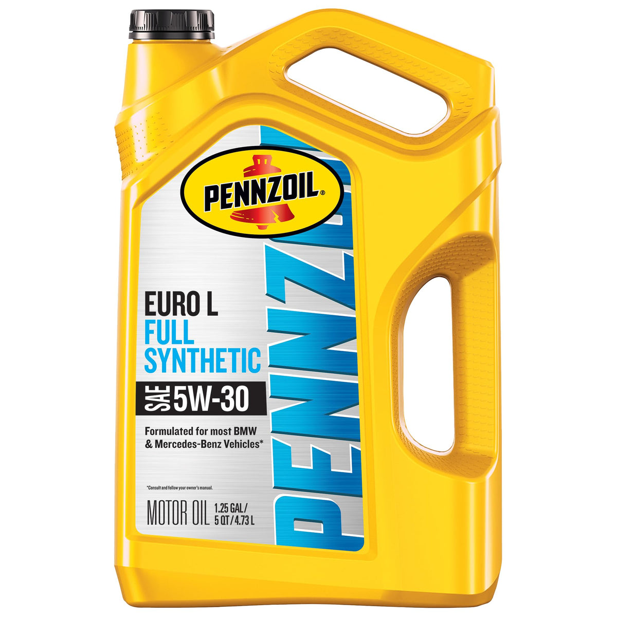 Pennzoil Platinum Euro L front label showing product and approvals benefits
