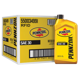 Pennzoil SAE 30 front packaging showing six quart bottles and clear branding benefit protection