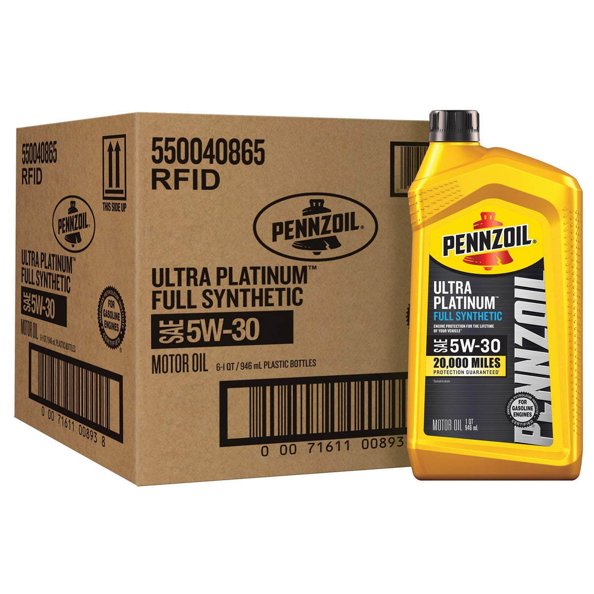 Pennzoil bottle front view showing Ultra Platinum branding and clear product benefit