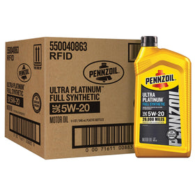 Pennzoil Ultra Platinum front packaging showing six quart bottles, clear product identification and convenience