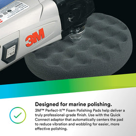 Perfect-It 3M pad beside polisher illustrating 8-inch scale and professional compatibility