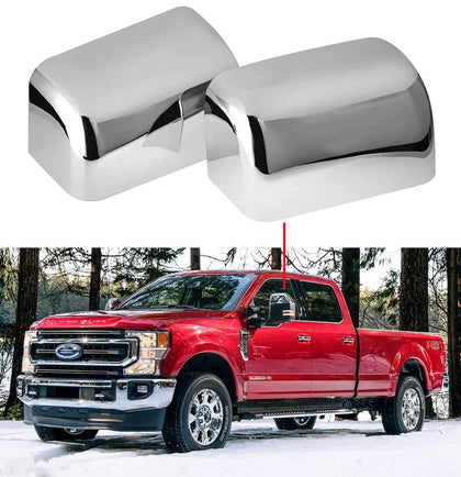 PerfecTech front view of top-half mirror covers showing polished chrome and neat edges for a visual upgrade