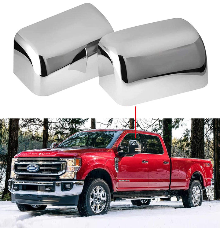 PerfecTech front view of top-half mirror covers showing polished chrome and neat edges for a visual upgrade