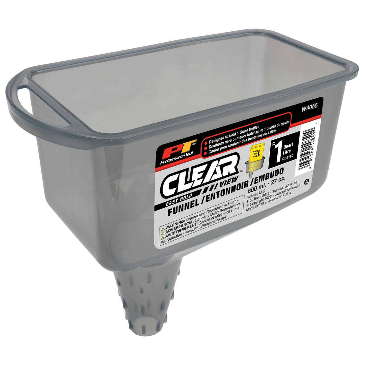Performance Tool clear view funnel front showing shape and advantage of secure pouring