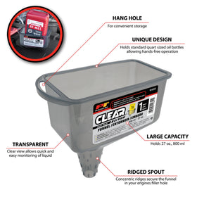 Performance Tool funnel spout close-up with ridges for tight filler fit benefit