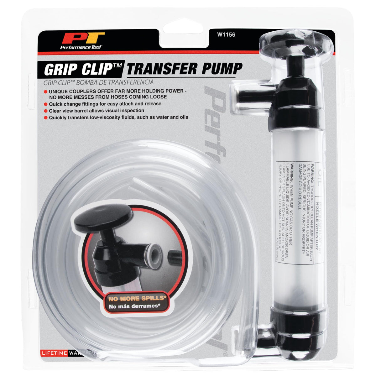 Performance Tool in use siphoning oil illustrating easy, mess-reducing transfer