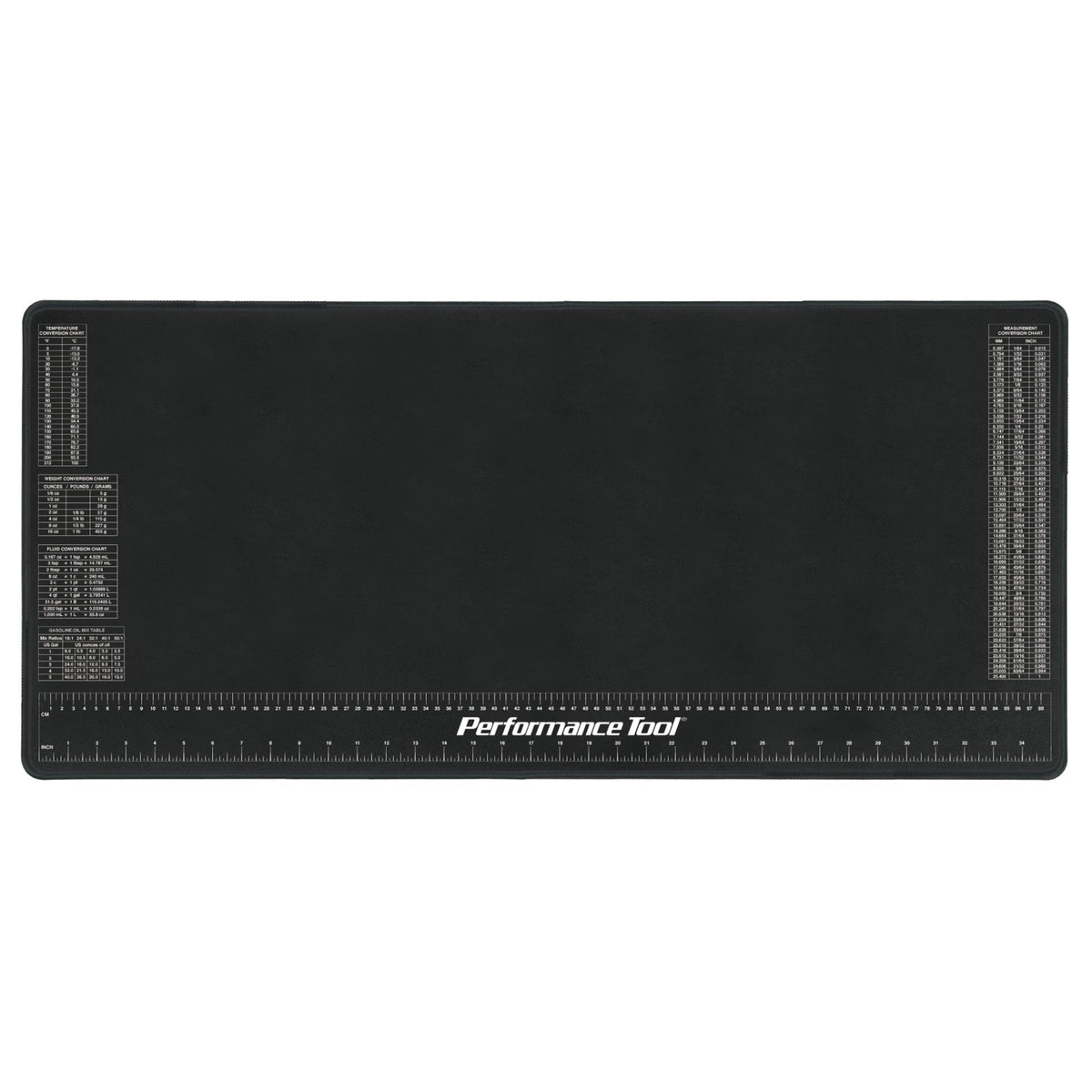 Performance Tool clear shot of printed ruler and conversion charts for quick reference