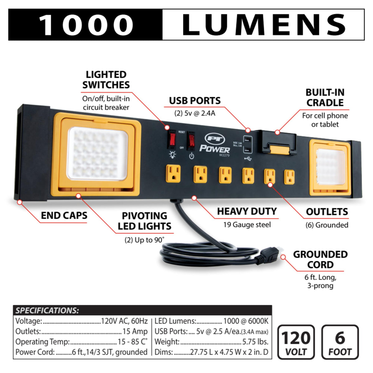 Performance Tool LED close-up with pivot, directs bright task light benefit