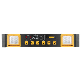 Performance Tool outlet panel detail showing six grounded outlets, handles bulky plugs