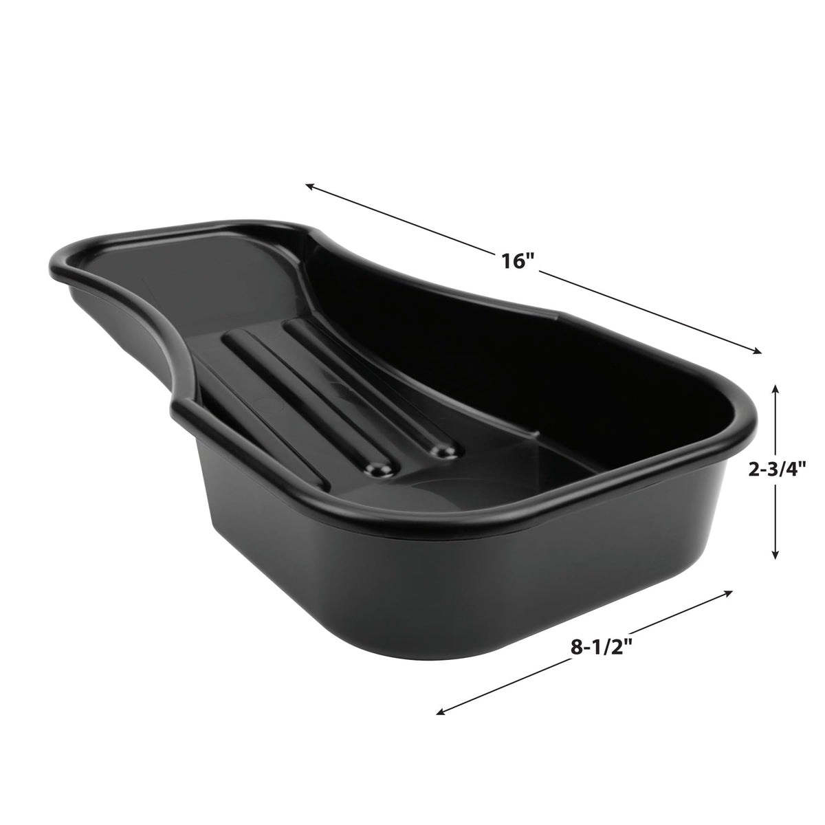 Performance Tool pan positioned under motorcycle drain plug for cleaner changes