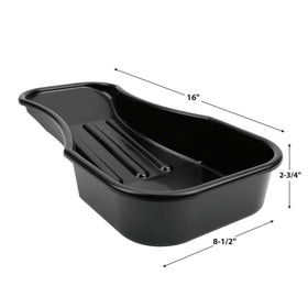 Performance Tool pan positioned under motorcycle drain plug for cleaner changes