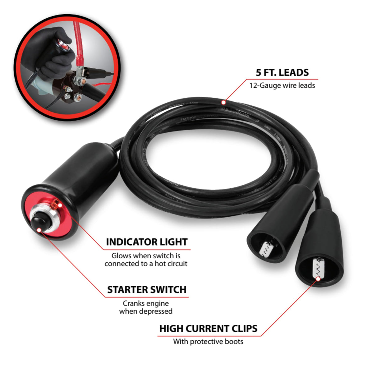 Performance Tool W80586 switch close-up highlighting durable push-button for long life