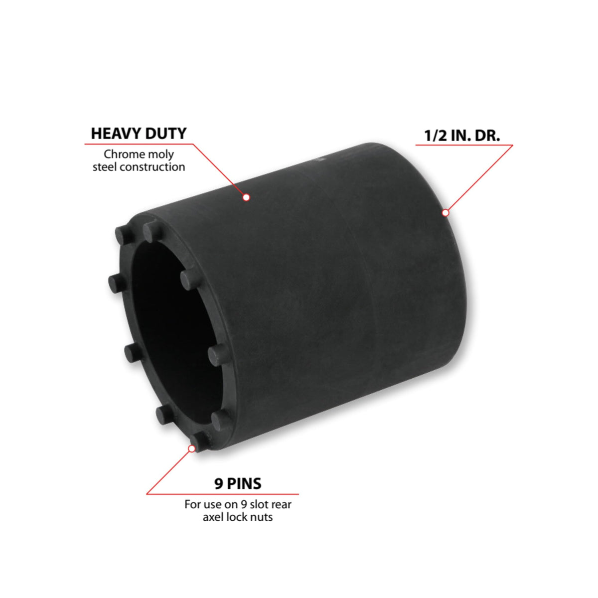 Performance Tool W83006 1/2-inch drive end detail showing secure tool engagement benefit