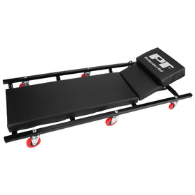 Performance Tool front view of creeper showing full deck and casters for mobility