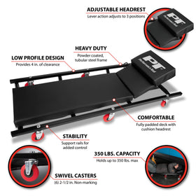 Performance Tool closeup of lever-action headrest showcasing adjustable comfort