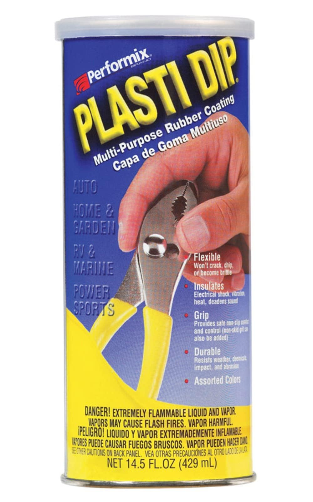 Performix Plasti Dip red can bottom label and instructions showing application guidance benefit