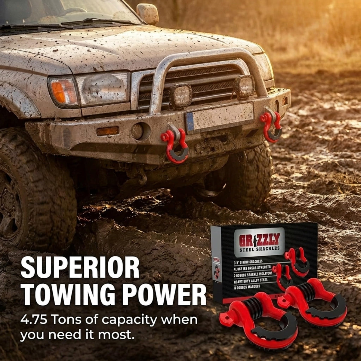 Performore D-ring on off-road vehicle during recovery showing reliable performance