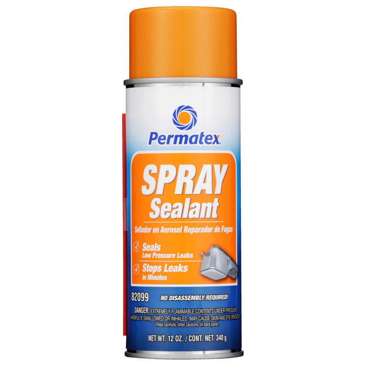 Permatex 82099 spray sealant can front view showing label and natural finish for quick leak repairs