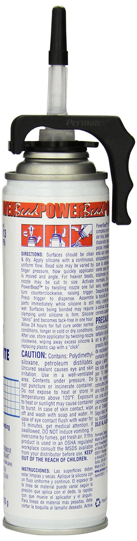 Permatex clear RTV close-up bead on seam demonstrating flexible, weatherproof seal