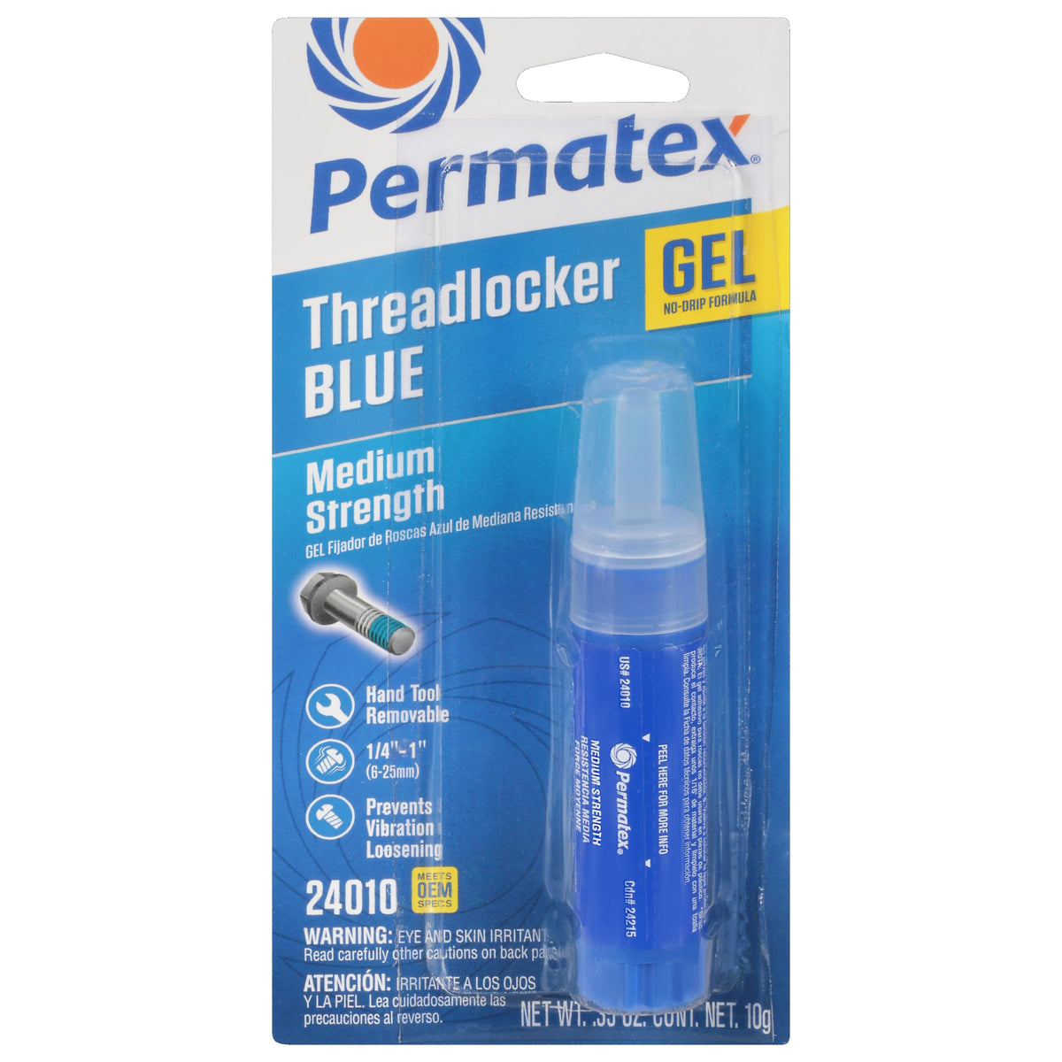 Permatex medium threadlocker front packaging showing product and benefits