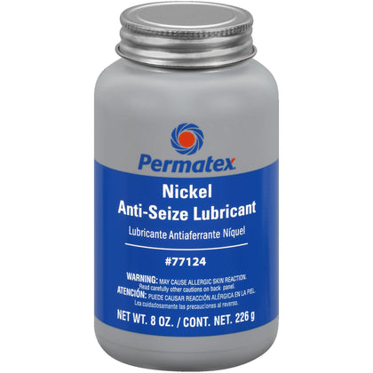 Permatex nickel anti-seize front packaging shows product and 8 oz size benefit