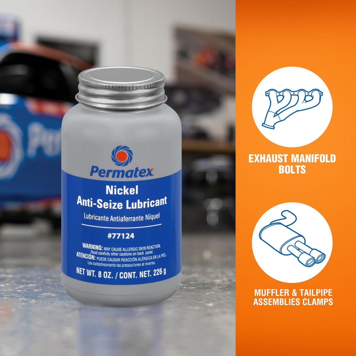 Permatex nickel anti-seize 8 oz held in hand indicates workshop-friendly supply