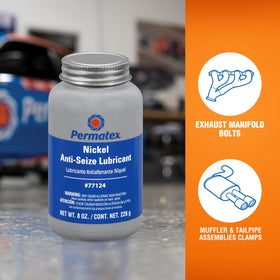 Permatex nickel anti-seize 8 oz held in hand indicates workshop-friendly supply