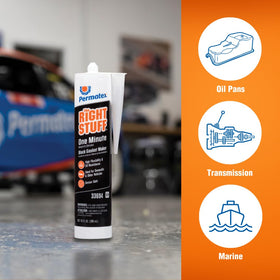 Permatex applied gasket on engine flange preventing leaks
