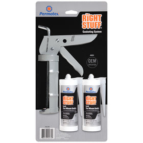 Permatex front packaging showing 5 oz tubes and included caulking gun for quick application
