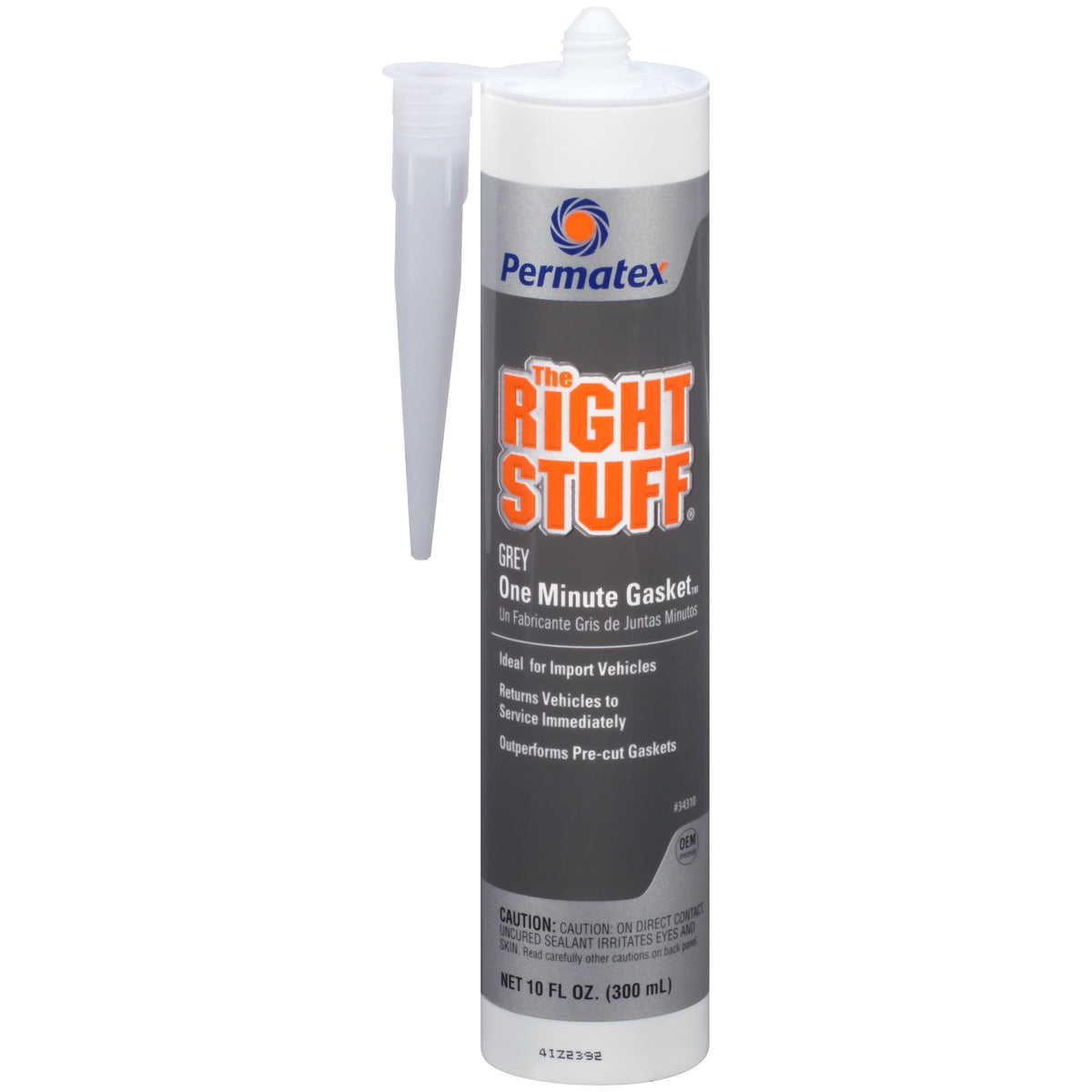 Permatex right stuff grey front label showing product and size benefits