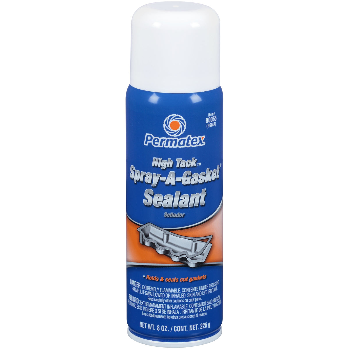 Permatex aerosol can front view showing label and easy-apply nozzle for secure gasket placement