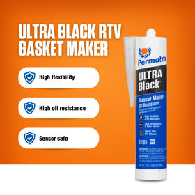 Permatex Ultra Black being applied to engine flange for leak prevention benefit