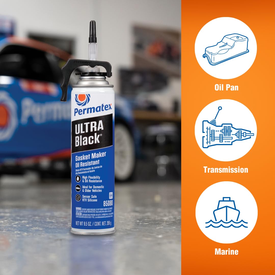 Permatex Ultra Black being applied to a valve cover showing reliable gasket replacement