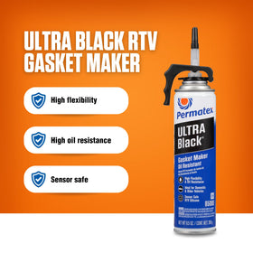 Permatex Ultra Black cured bead on metal demonstrating flexible oil-resistant seal