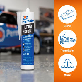 Permatex Ultra Black sealing a valve cover demonstrating oil-resistant performance