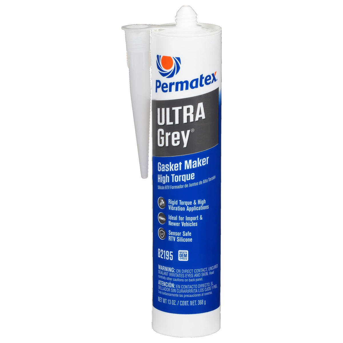 Permatex Ultra Grey front packaging showing 13 oz tube and branding benefit durability