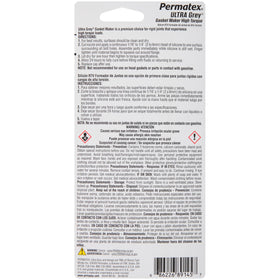 Permatex ultra grey tube close-up with readable label and nozzle for precision