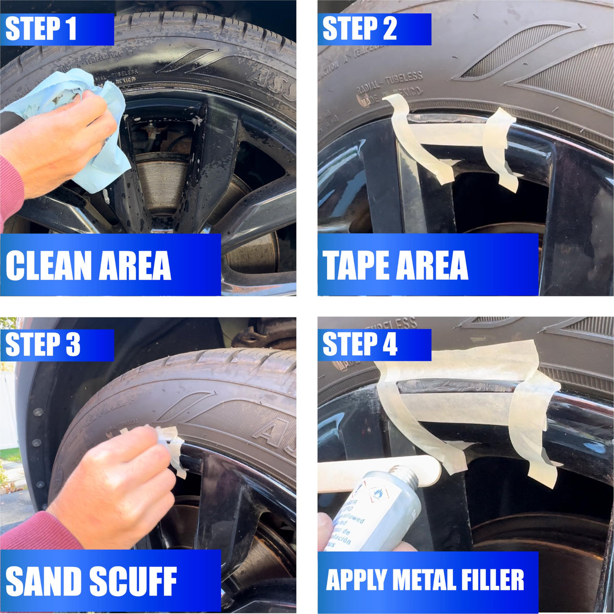 Permatex close-up of filler application on wheel for smooth finish