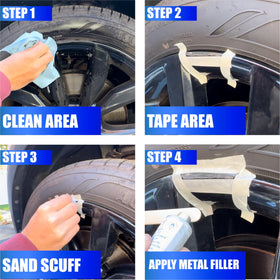 Permatex close-up of filler application on wheel for smooth finish