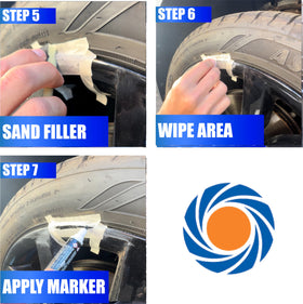 Permatex kit in use restoring a rim curb rash for improved appearance