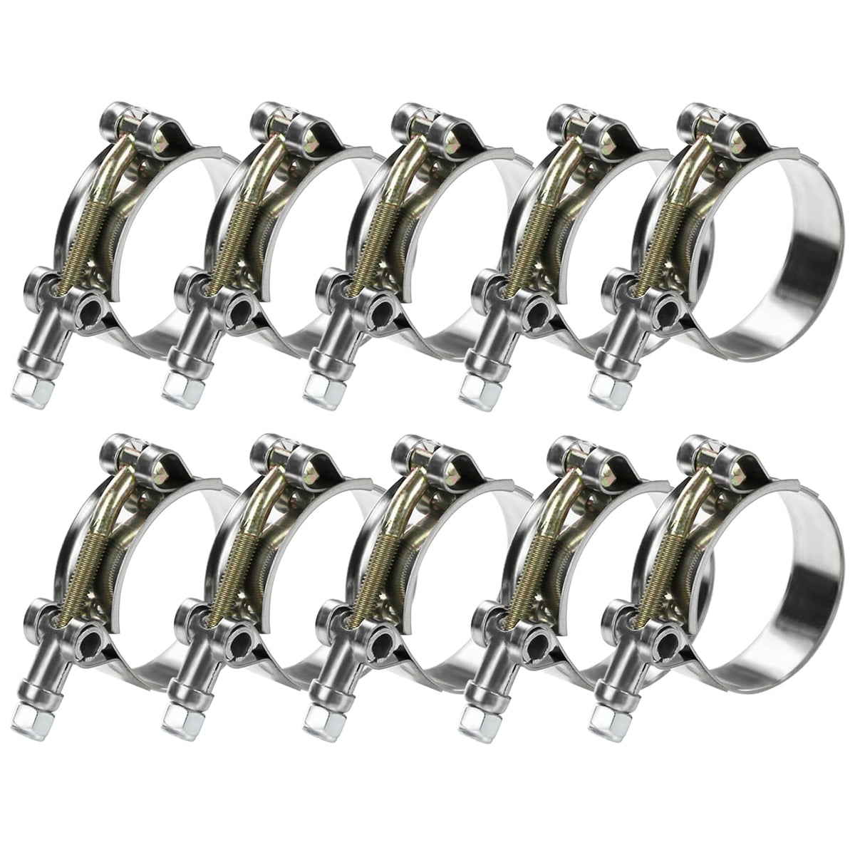 PEROMI front view of 10-pack T-bolt clamps showing contents and size benefits
