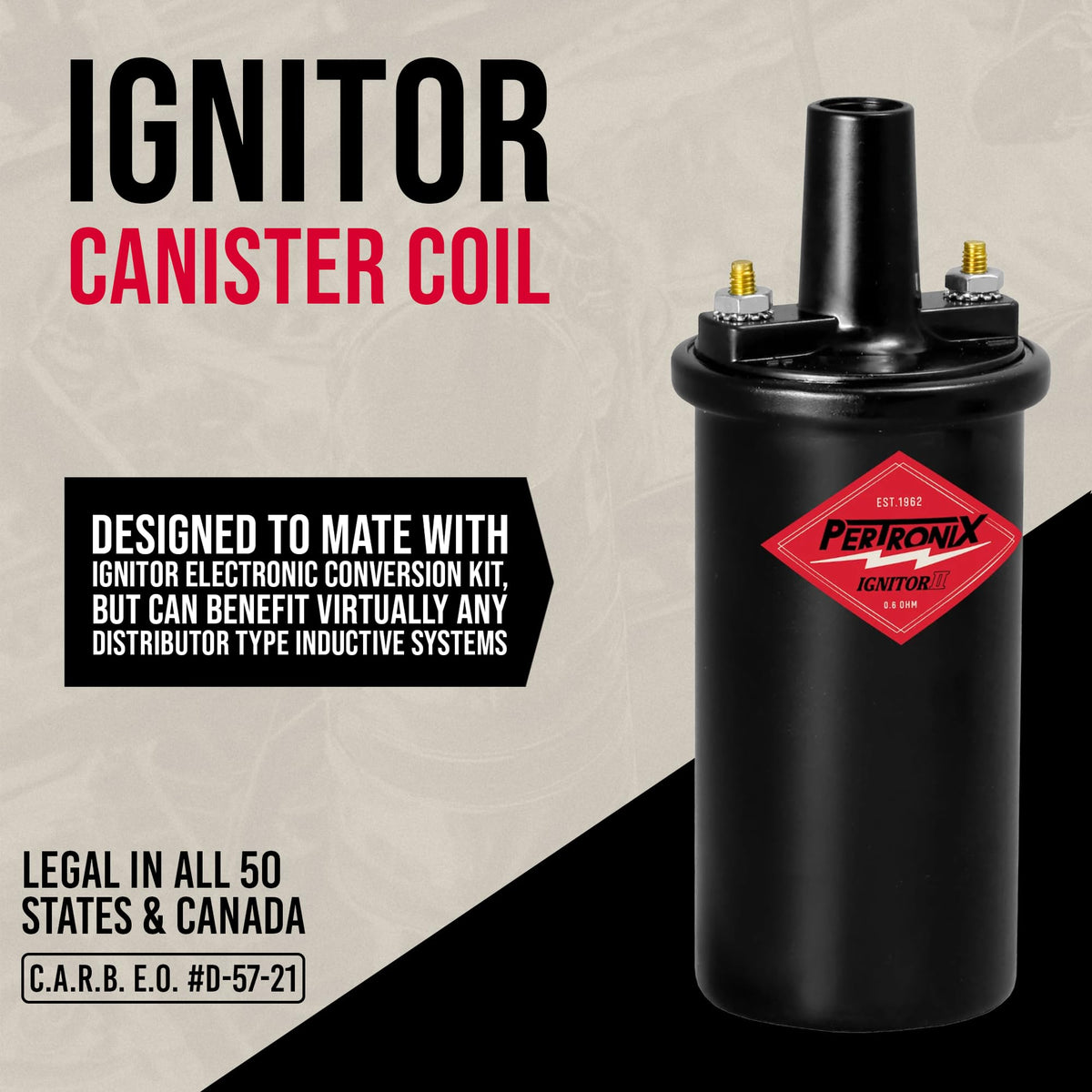 PerTronix coil next to ruler for scale indicating compact dimensions and easy fitment in many engine compartments