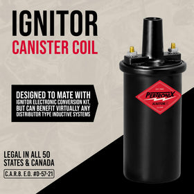 PerTronix coil next to ruler for scale indicating compact dimensions and easy fitment in many engine compartments