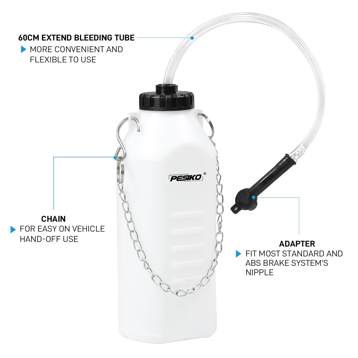 PESIKO 24 inch hose and rubber connector detail for leak-free fluid capture