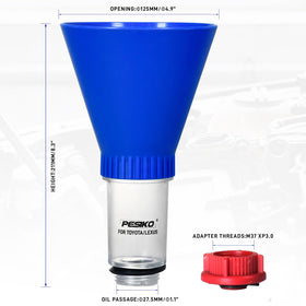 PESIKO funnel installed on an engine demonstrating hands-free pouring