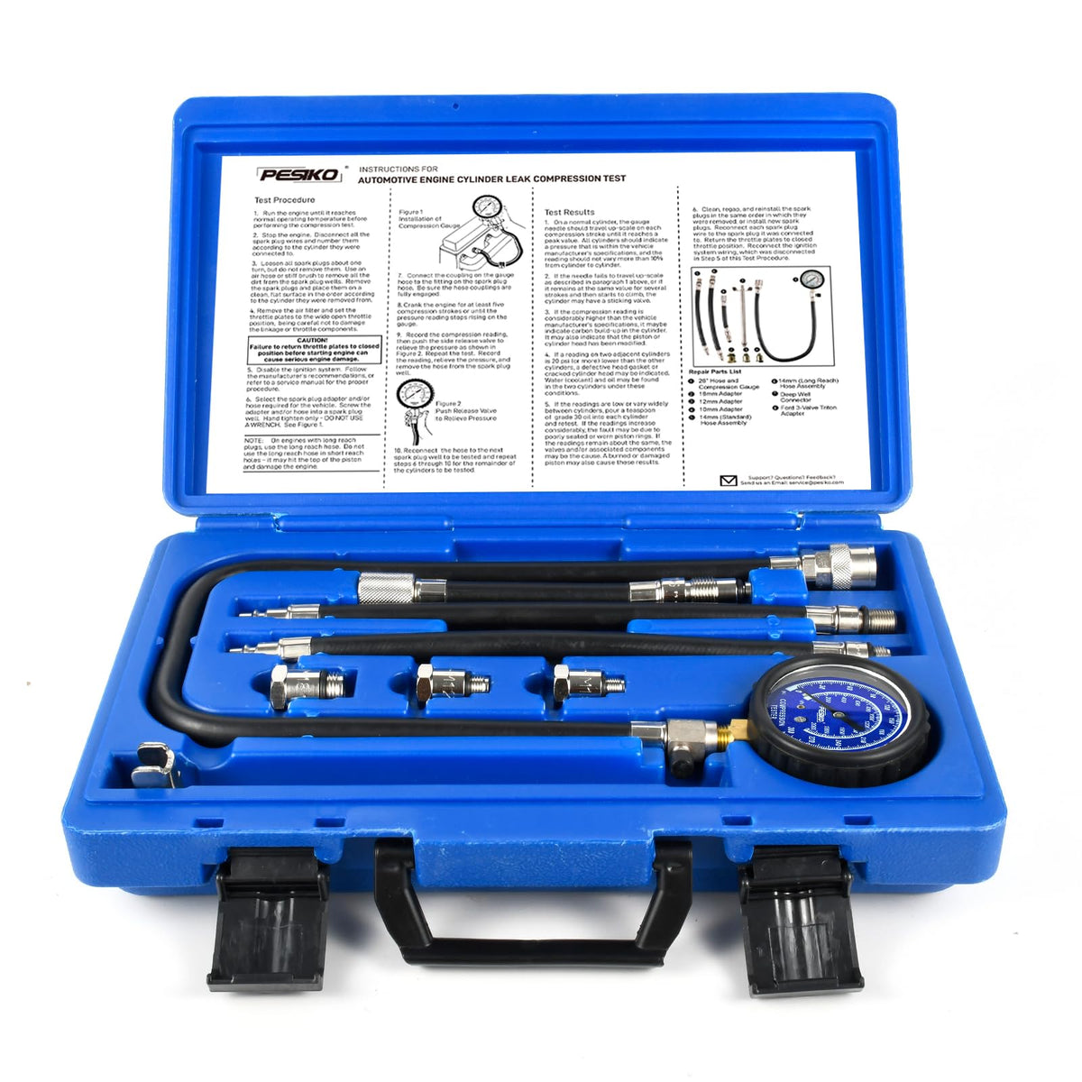 PESIKO gauge front view with clear dual-scale dial and shockproof boot for accurate readings