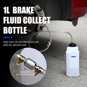 PESIKO bottle in use on a car brake bleed showing tidy collection and secured position