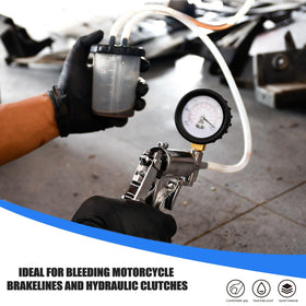 PESIKO hand pump in use on a brake caliper demonstrating cleaner, controlled bleeding